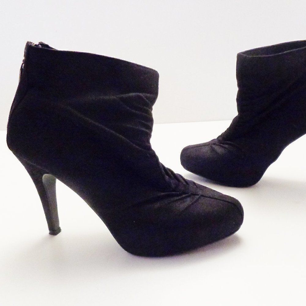 Apostrophe 7  Black Suede Ankle High Heel Booties